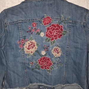 Cropped Flower pattern jean jacket